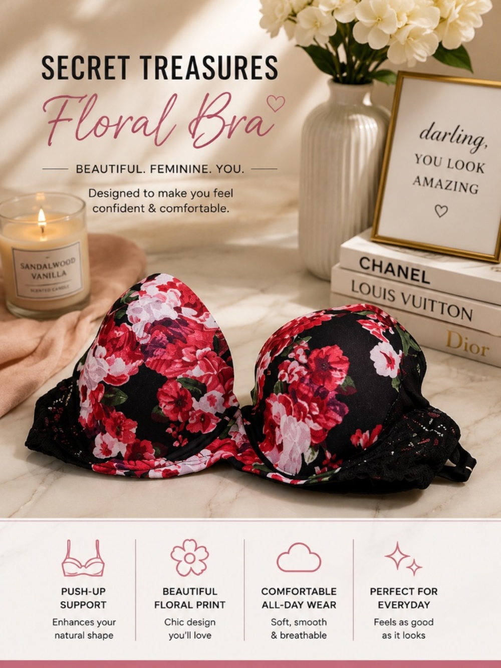 SECRET TREASURES floral bra